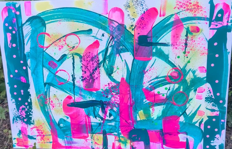 Abstrakte Kunst in Pink und Türkis von Nicis Farbrausch